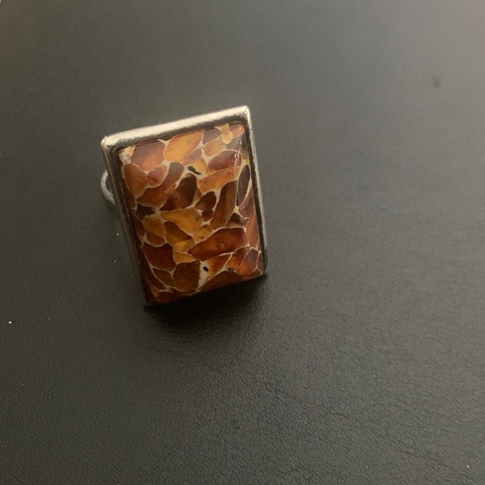 Sterling Silver Amber Mosaic Rectangular Ring